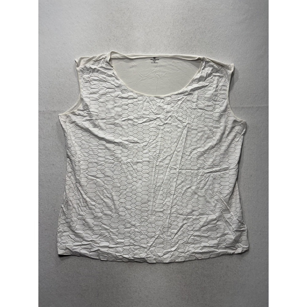 Worthington Tank Top Womens 3X Plus White Geometric Scoop Neck Stretch 755900
